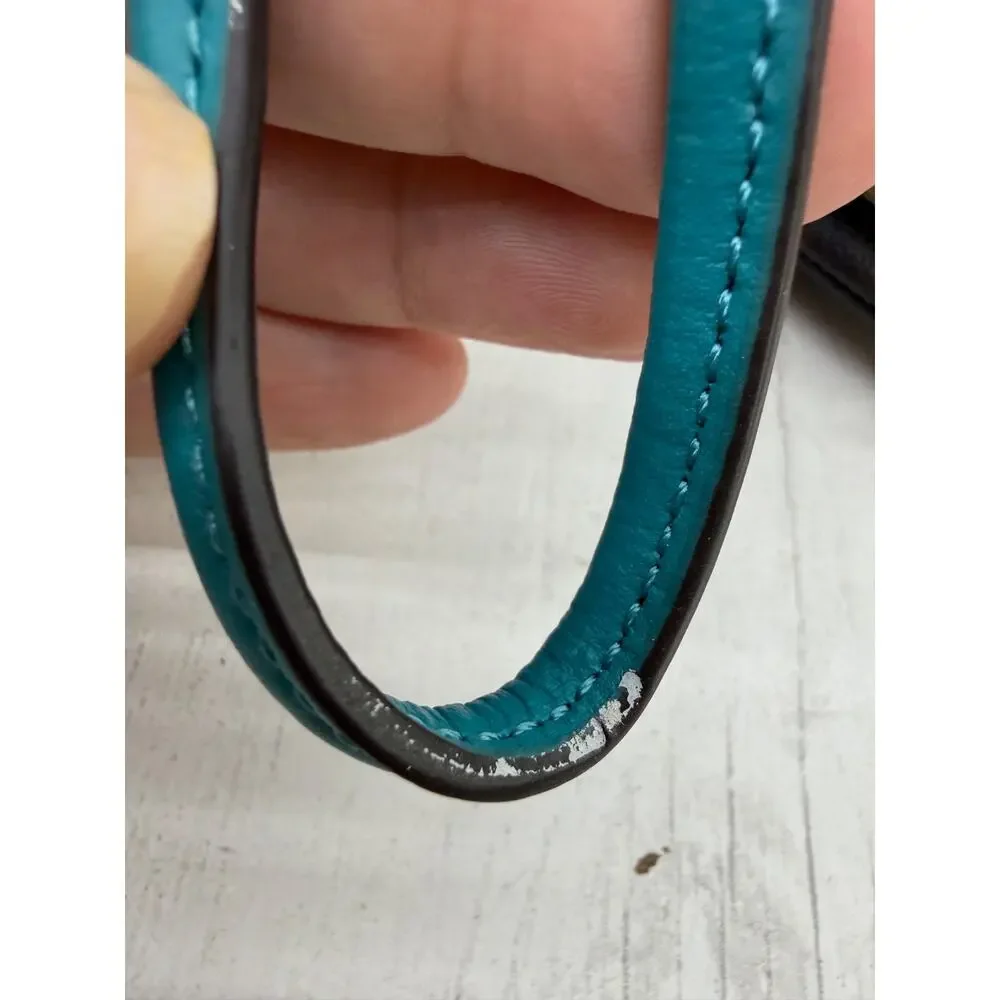 Coach Double Zip Colorblock Brown Signature Canvas Wristlet NEW Teal Strap - Picture 3 of 6